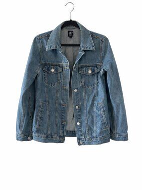 GAP Medium-Light Blue Denim Jacket with Button Front Long Length